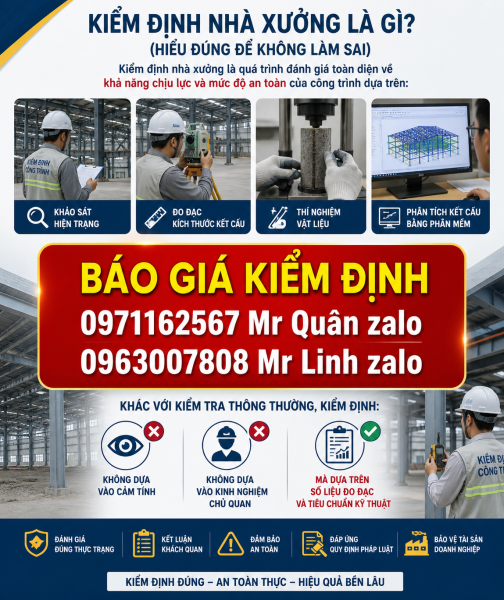 kiểm định chất lượng nhà xưởng là khảo sát đo đạc thí nghiệm phân tích kết cấu