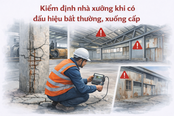 Kỹ sư kiểm định nhà xưởng khi xuất hiện nứt cột, sàn và mái xuống cấp
