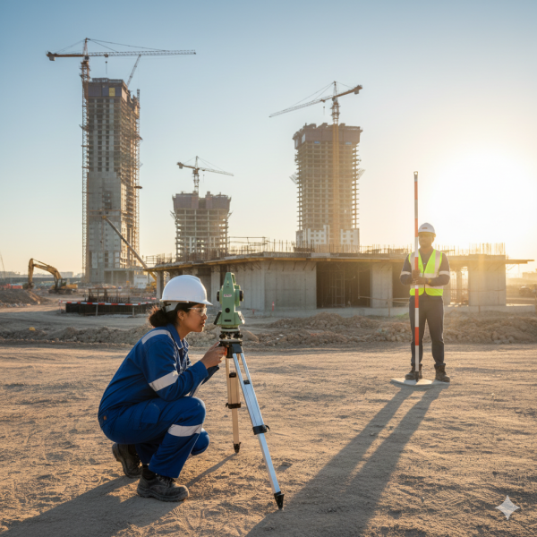 Kỹ sư thực hiện quan trắc lún nghiêng công trình trong quá trình thi công xây dựng