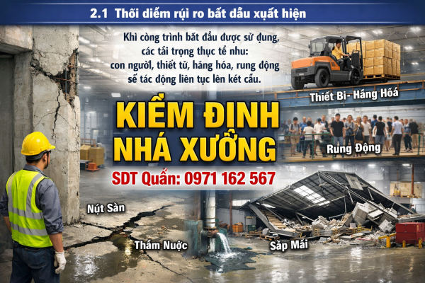 Kiểm định nhà xưởng khi bắt đầu sử dụng, đánh giá tải trọng thực tế và rủi ro kết cấu công trình