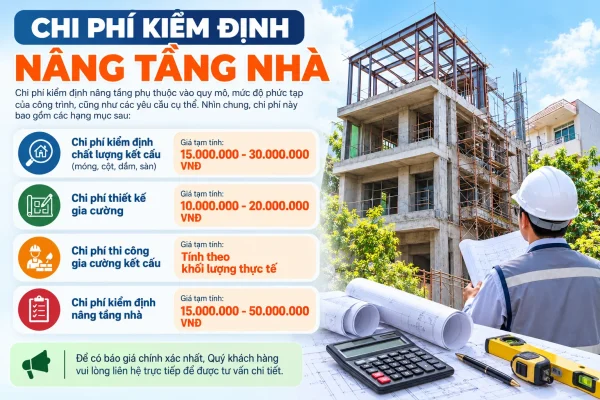 Chi phí kiểm định nâng tầng phụ thuộc vào quy mô, mức độ phức tạp của công trình, cũng như các yêu cầu cụ thể.